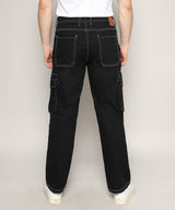 Men's Jet Black Contrast Stitched Cargo
