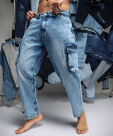 Men's Blue Straight-Fit Utility Jeans