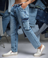 Men's Blue Straight-Fit Utility Jeans