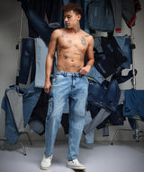 Men's Blue Straight-Fit Utility Jeans