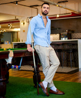 Men's Powder Blue Self-Design Striped Shirt