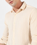 Men's Pale Yellow Self-Design Striped Shirt