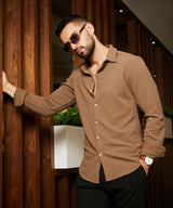 Men's Tan Brown Stripe-Creased Shirt