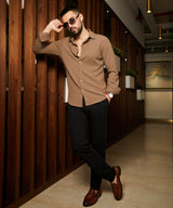 Men's Tan Brown Stripe-Creased Shirt