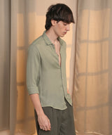 Men's Sage Green Woven-Textured Shirt