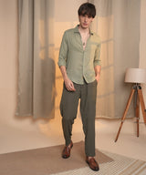 Men's Sage Green Woven-Textured Shirt