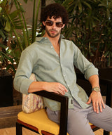 Campus Sutra Men's Olive Green Gauzy-Woven Shirt