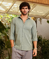 Campus Sutra Men's Olive Green Gauzy-Woven Shirt