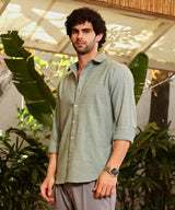 Campus Sutra Men's Olive Green Gauzy-Woven Shirt