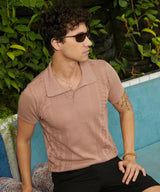 Men's Tan Brown Block-Textured Polo Tshirt