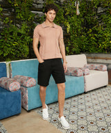Men's Tan Brown Block-Textured Polo Tshirt