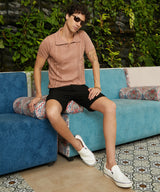 Men's Tan Brown Block-Textured Polo Tshirt