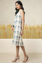 Women's Beige Cotton Slub Ethnic Motifs Dress