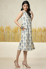 Women's Beige Cotton Slub Ethnic Motifs Dress