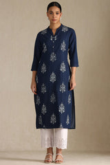 Women's Indigo Denim Floral Print Kurta