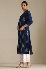 Women's Indigo Denim Floral Print Kurta