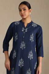Women's Indigo Denim Floral Print Kurta