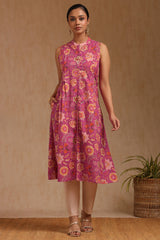 Women's Fuchsia Cotton Floral Print Kurta
