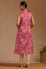 Women's Fuchsia Cotton Floral Print Kurta