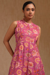 Women's Fuchsia Cotton Floral Print Kurta
