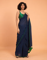 Women's Blue Mul Viscose Slub Saree