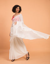 Women's White Mul Cotton Modal Saree