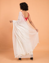 Women's White Mul Cotton Modal Saree