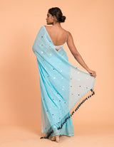 Women's Blue Mul Cotton Saree