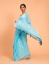 Women's Blue Mul Cotton Saree