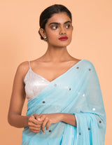 Women's Blue Mul Cotton Saree