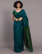 Women's Blue Cotton Acrylic Saree with Blouse Piece