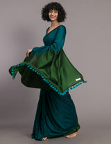 Women's Blue Cotton Acrylic Saree with Blouse Piece