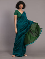 Women's Blue Cotton Acrylic Saree with Blouse Piece