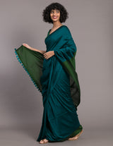 Women's Blue Cotton Acrylic Saree with Blouse Piece