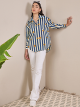 Women's Navy Blue Casual Printed Regular Fit Full Sleeves Shirt