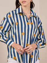 Women's Navy Blue Casual Printed Regular Fit Full Sleeves Shirt