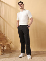 Men's Black Casual Straight Fit Solid Trousers