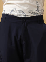 Men's Navy Casual Straight Fit Solid Trousers