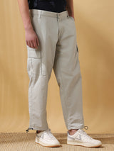 Men's Beige Casual Straight Fit Solid Trousers