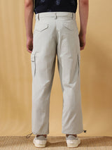 Men's Beige Casual Straight Fit Solid Trousers