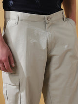Men's Beige Casual Straight Fit Solid Trousers