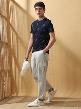Men's Beige Casual Straight Fit Solid Trousers
