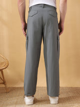 Men's Grey Casual Straight Fit Solid Trousers