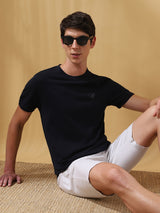 Men's Navy Casual Regular Fit Half Sleeves Solid Tshirt