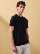 Men's Navy Casual Regular Fit Half Sleeves Solid Tshirt