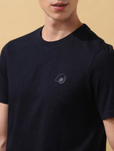 Men's Navy Casual Regular Fit Half Sleeves Solid Tshirt