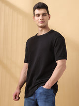 Men's Black Casual Regular Fit Half Sleeves Solid Tshirt