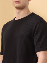 Men's Black Casual Regular Fit Half Sleeves Solid Tshirt