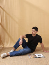 Men's Black Casual Regular Fit Half Sleeves Solid Tshirt