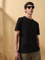 Men's Black Casual Regular Fit Half Sleeves Solid Tshirt